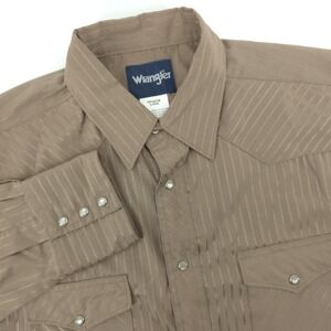 VTG Wrangler Western Shirt Mens Large Brown Long Sleeve Pearl‎ Snap Cowboy